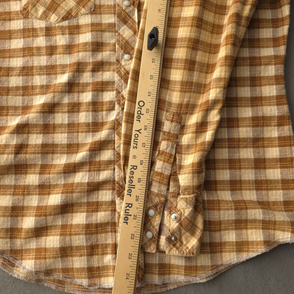 Vintage 70s Golden Horse Brown Plaid Western Pearl Snap Shirt Large - Picture 8 of 10